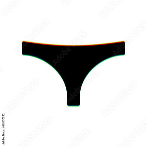 Women's panties sign. Black Icon with vertical effect of color edge aberration at white background. Illustration.