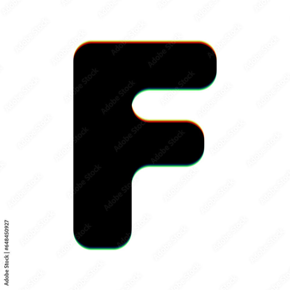 Letter F sign design template element. Black Icon with vertical effect of color edge aberration at white background. Illustration. Letter F sign design template element. Black Icon with vertical effect of color edge aberration at white background. Illustration.
