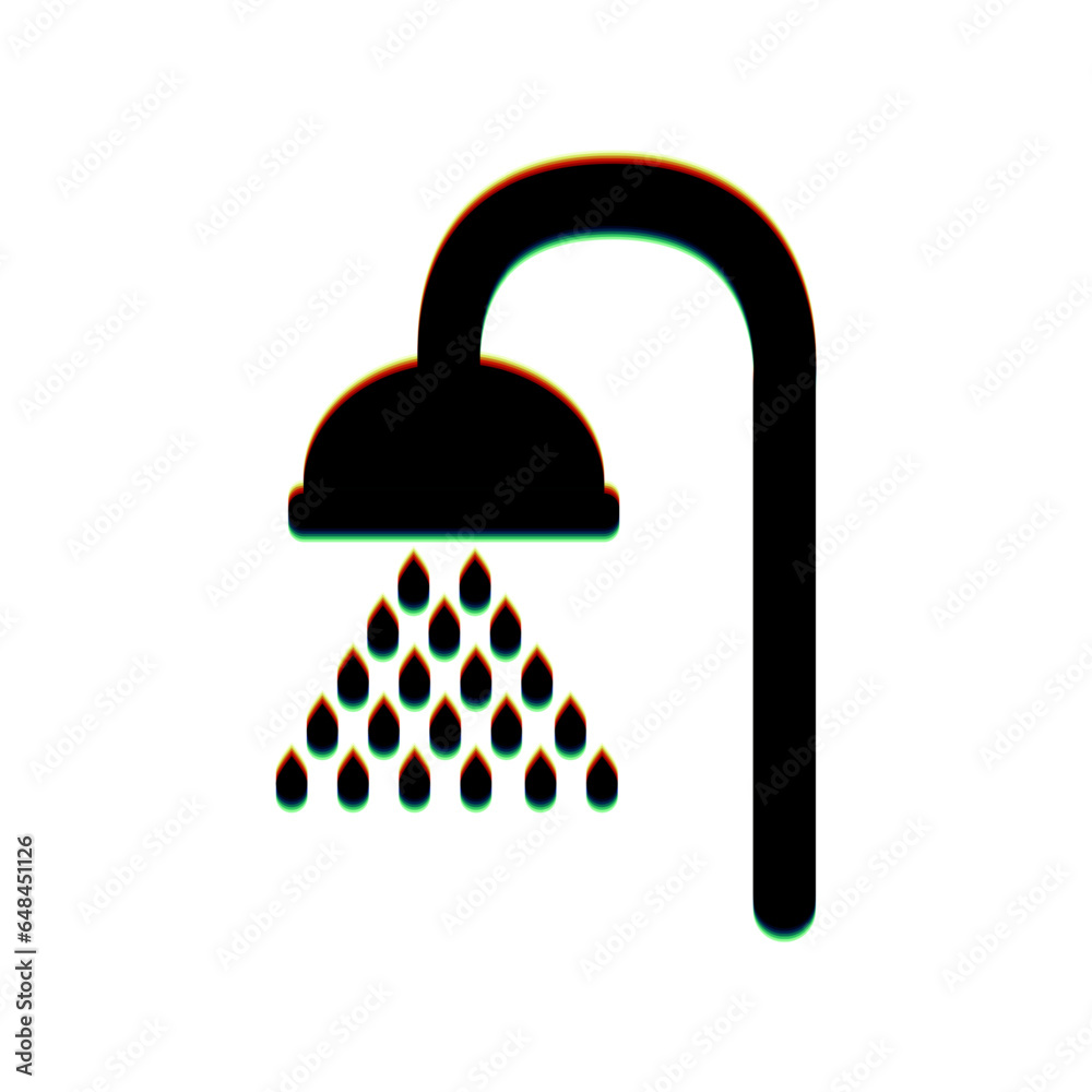 Shower sign. Black Icon with vertical effect of color edge aberration at white background. Illustration. Shower sign. Black Icon with vertical effect of color edge aberration at white background. Illustration.