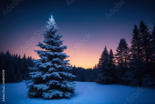 Dreamy Winter Night, Christmas Tree with Copy Area, AI Generated © GOLVR