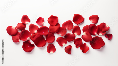 Red roses petal lay on white background