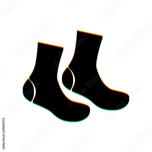 Socks sign. Black Icon with vertical effect of color edge aberration at white background. Illustration.