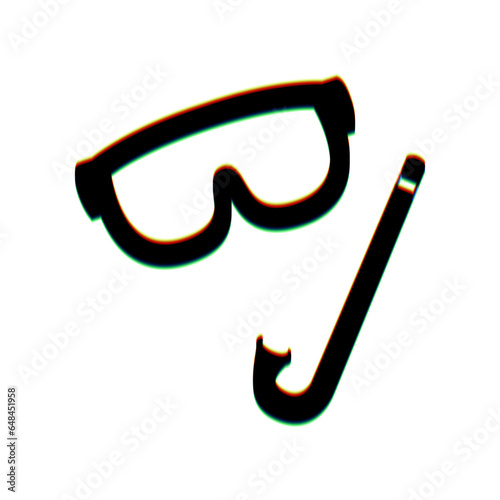 Diving mask sign. Black Icon with vertical effect of color edge aberration at white background. Illustration.
