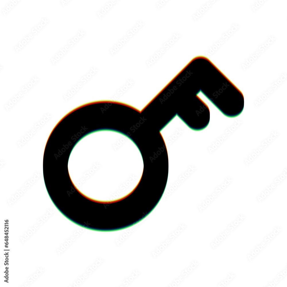 Key sign. Black Icon with vertical effect of color edge aberration at white background. Illustration. Key sign. Black Icon with vertical effect of color edge aberration at white background. Illustration.