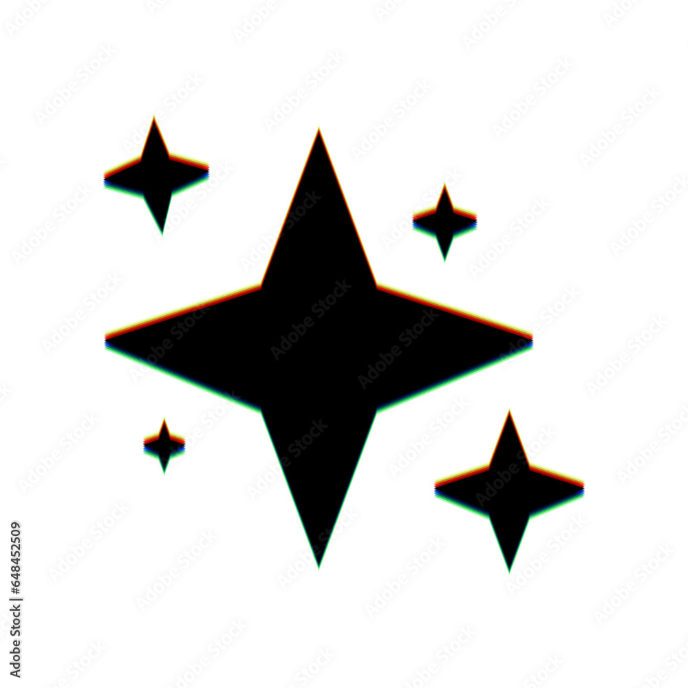 Sparkle sign. Black Icon with vertical effect of color edge aberration at white background. Illustration. Sparkle sign. Black Icon with vertical effect of color edge aberration at white background. Illustration.