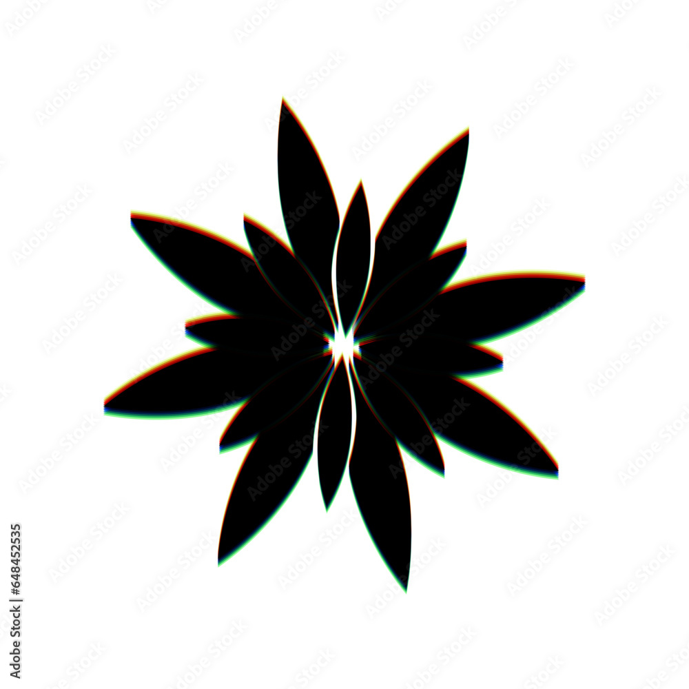 Flower sign. Black Icon with vertical effect of color edge aberration at white background. Illustration.
