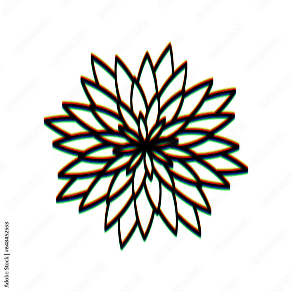 Flower sign. Black Icon with vertical effect of color edge aberration at white background. Illustration. Flower sign. Black Icon with vertical effect of color edge aberration at white background. Illustration.