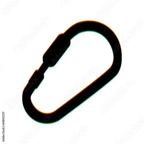 Carabiner sign. Black Icon with vertical effect of color edge aberration at white background. Illustration.