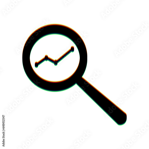 Magnifying glass sign. Black Icon with vertical effect of color edge aberration at white background. Illustration.