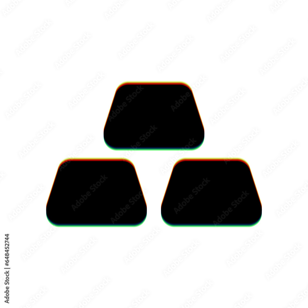 Gold bar sign. Black Icon with vertical effect of color edge aberration at white background. Illustration. Gold bar sign. Black Icon with vertical effect of color edge aberration at white background. Illustration.
