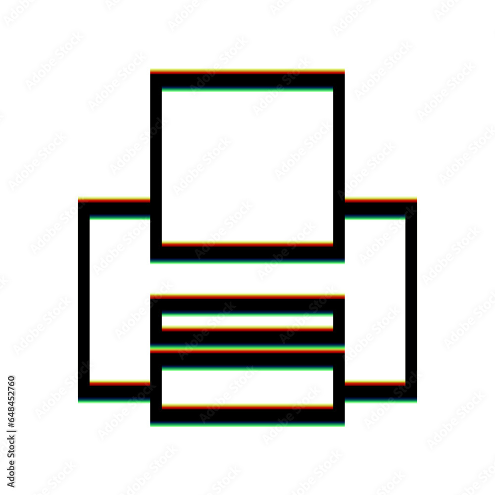 Printer sign. Black Icon with vertical effect of color edge aberration at white background. Illustration. Printer sign. Black Icon with vertical effect of color edge aberration at white background. Illustration.