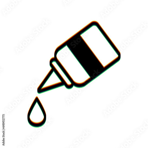Eye, nasal medical drops sign. Black Icon with vertical effect of color edge aberration at white background. Illustration.