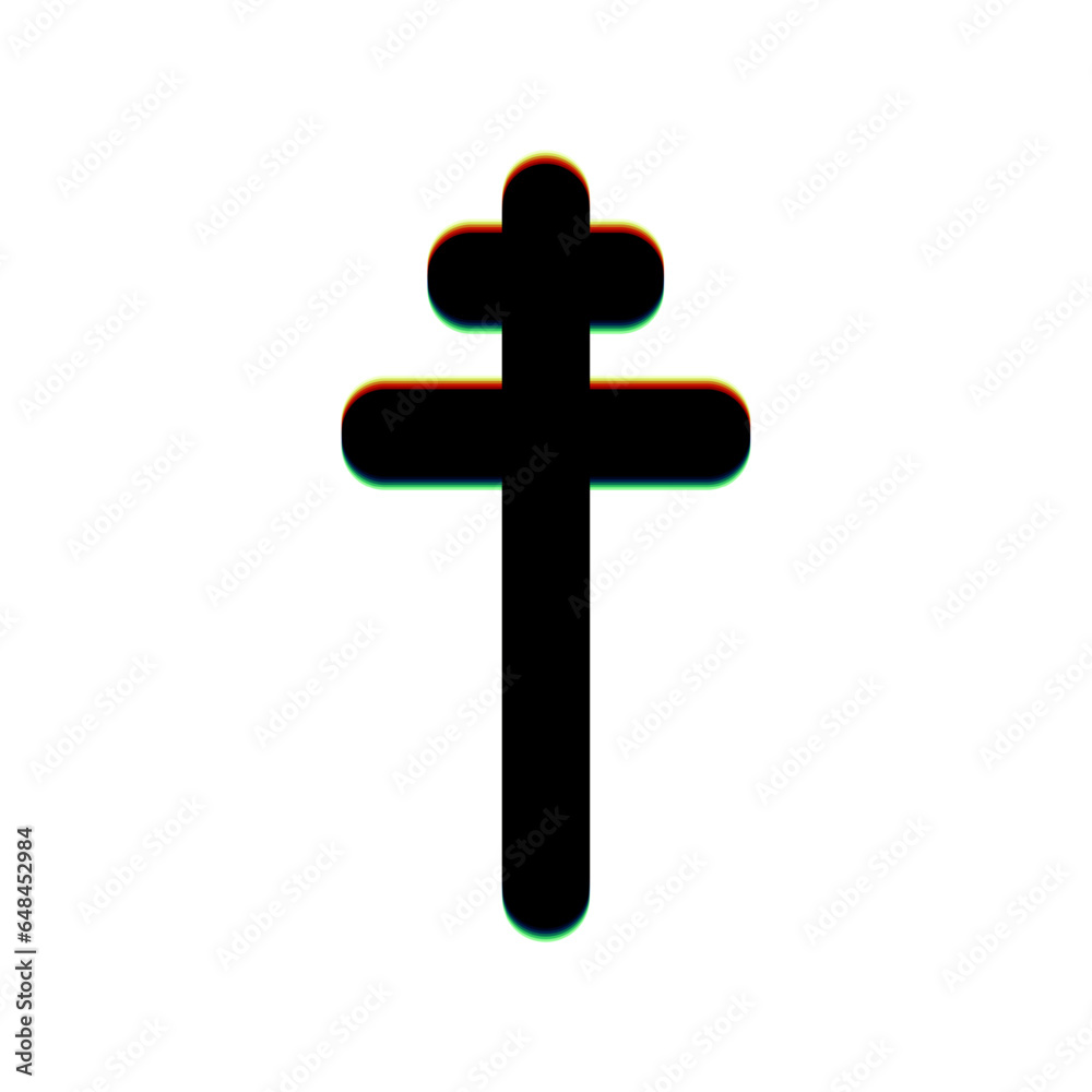 Cross sign. Black Icon with vertical effect of color edge aberration at white background. Illustration. Cross sign. Black Icon with vertical effect of color edge aberration at white background. Illustration.