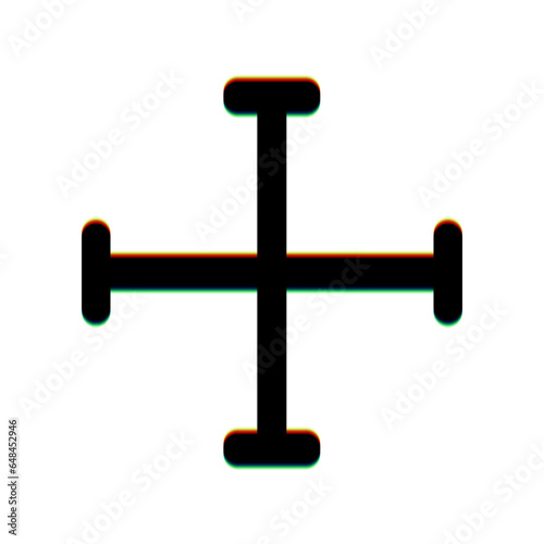 Jerusalem cross sign. Black Icon with vertical effect of color edge aberration at white background. Illustration.