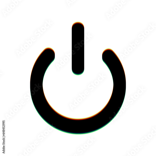 Shut down sign. Black Icon with vertical effect of color edge aberration at white background. Illustration.