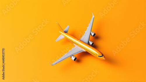 Top view of orange background and airplane © Rimsha