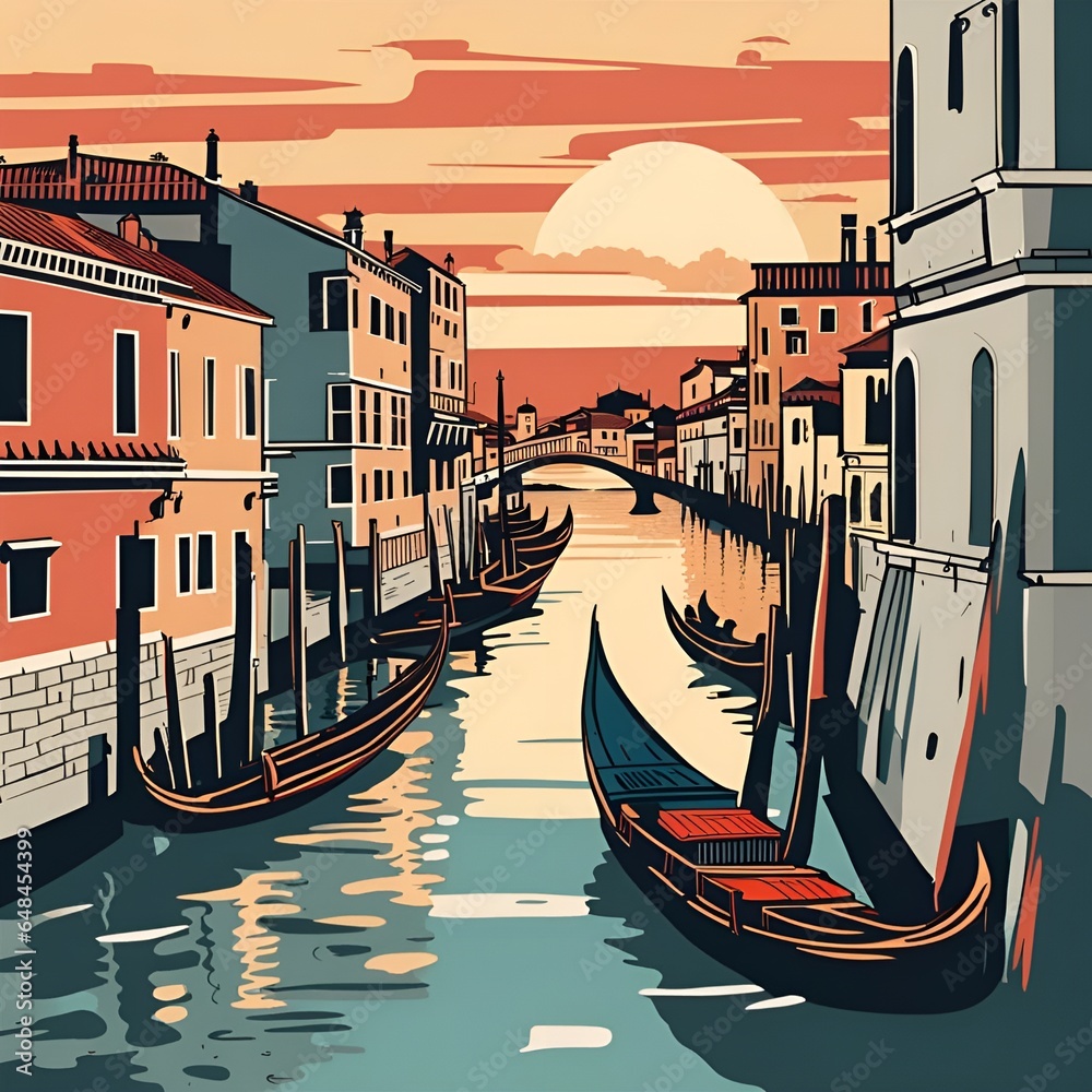 Vector Venice Sunset vector style - obrazy, fototapety, plakaty 