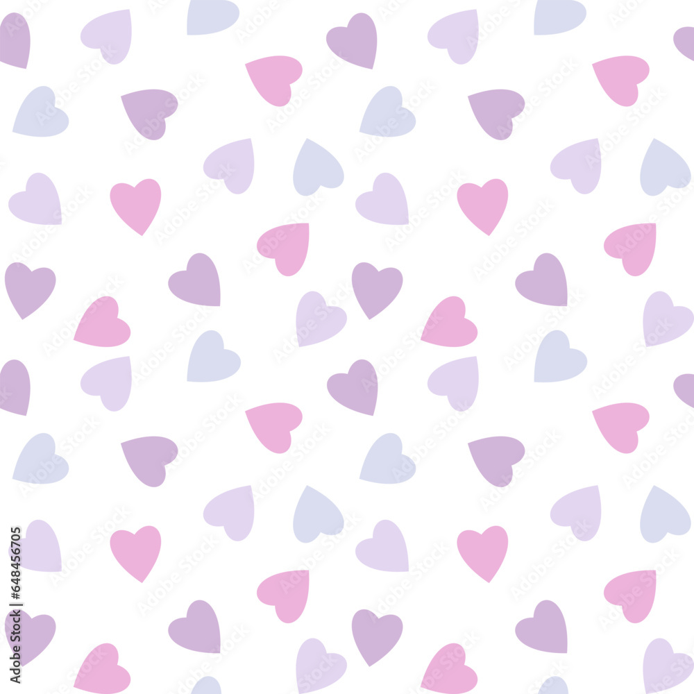 heart seamless pattern on white background, multicolor heart background, heart backdrop on white background.