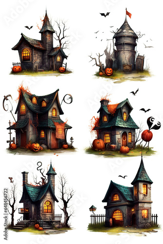 Haunted Mansion Set of Halloween themed digital resources isolated on a white background