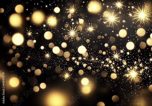 クリスマス背景 輝く星の光 金と黒