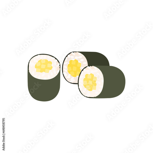 しんこ巻き。フラットなベクターイラスト。
Pickled radish roll. Flat designed vector illustration.