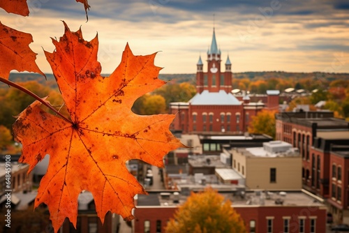 Cityscape of Owen Sound, Ontario, with a photo of a maple leaf. Generative AI