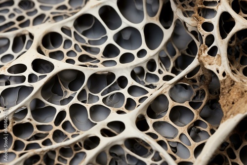 Microscopic bone structure affected by osteoporosis. Generative AI