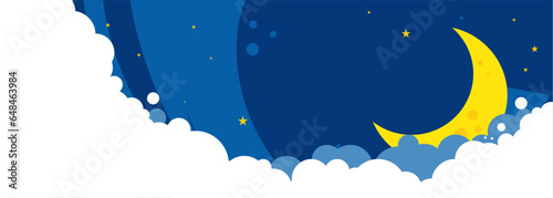 Night sky. Moon among the clouds against the background of the starry sky - vector illustration, background, banner, poster