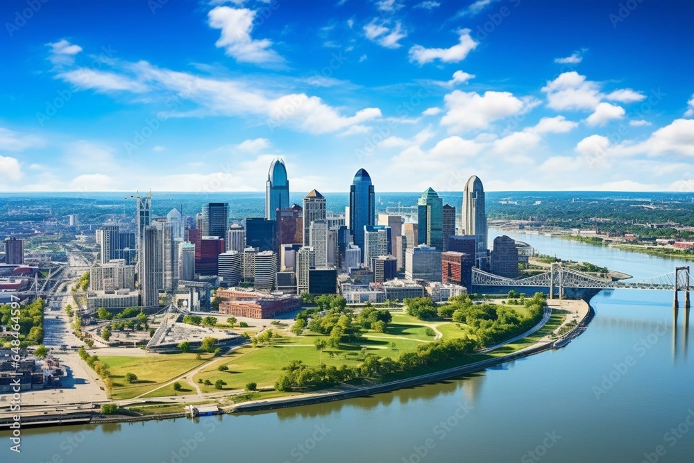 Aerial view of Cincinnati skyline in Ohio, USA. Generative AI