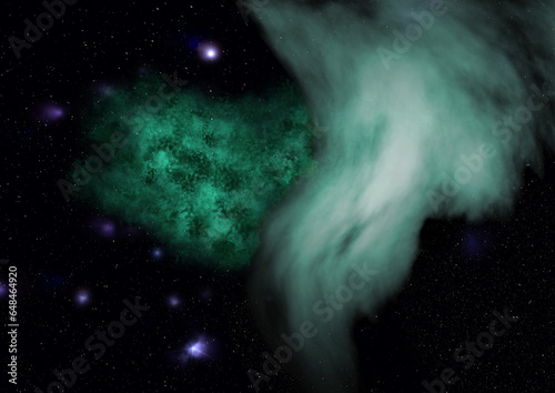 Far being shone nebula and star field against space.