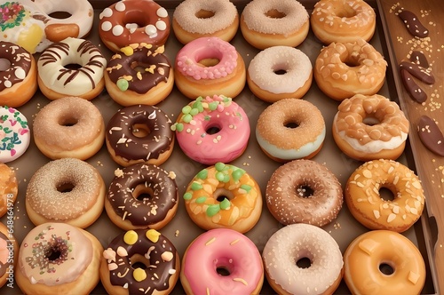 An assortment of colorful and delectable donuts, each with its own unique flavor and topping, elegantly arranged in a box