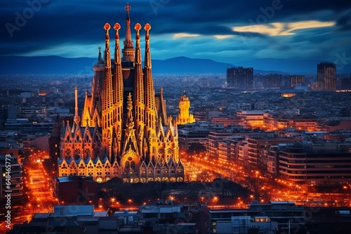 Cityscape featuring the iconic Sagrada Familia. Generative AI