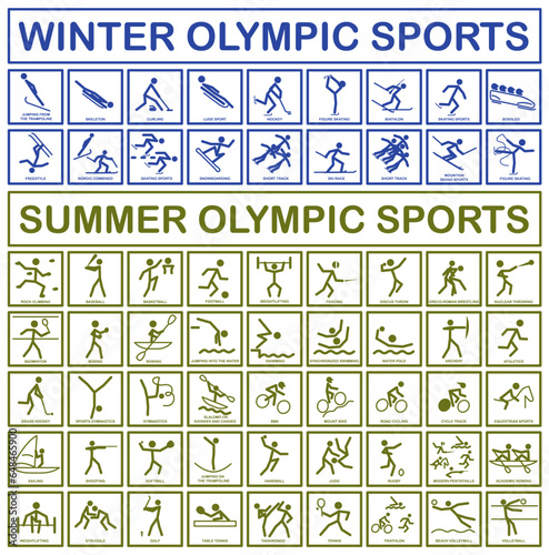 Olympic sport. Set of sports icons. Icons of all types of Olympic sports.