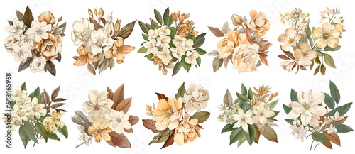 vintage grass and flowers isolated boho style, generated ai