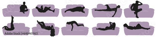 An illustration of how a sofa can be used in everyday life. From relaxation to exercise.