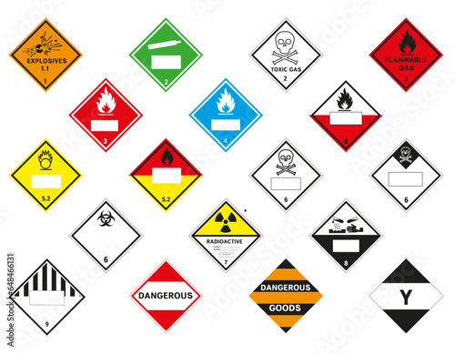 Vector signs for marking dangerous goods. For marking boxes and crates. photo