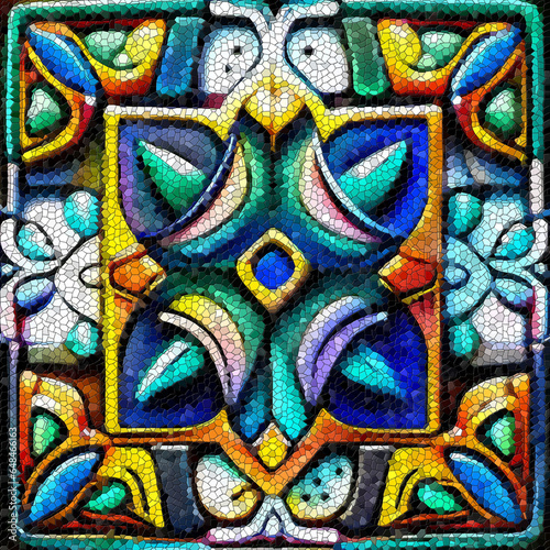 Diseño de textura de mosaico de azulejo floral de colores - AI Generated Art