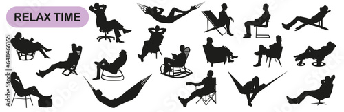 Time for rest and relaxation. Vector set. People spend their leisure time. photo
