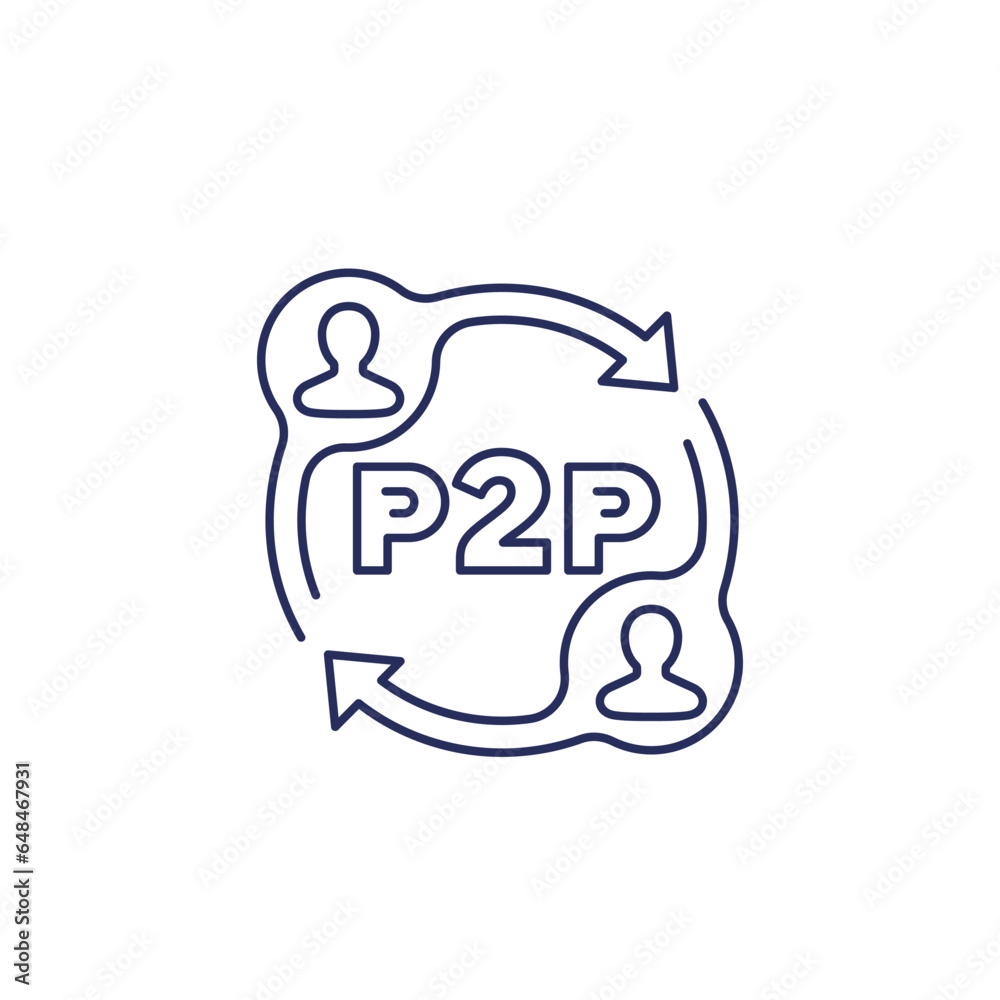 p2p line icon, peer-to-peer decentralized economy