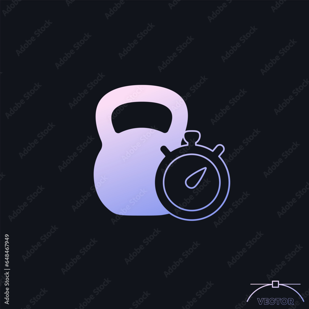 training, workout time icon with kettlebell, vector