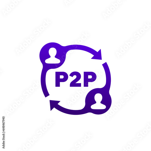 p2p icon, peer-to-peer decentralized economy vector