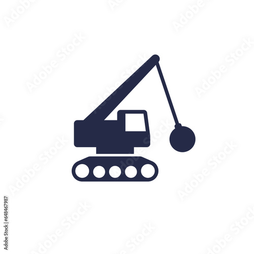 Demolition machine icon with a wrecking ball