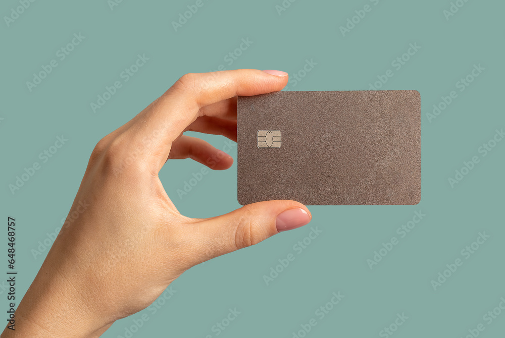 Hands holding bank card mock up, plastic mockup