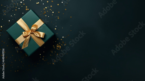Flat lay gift box on dark background. Generative AI