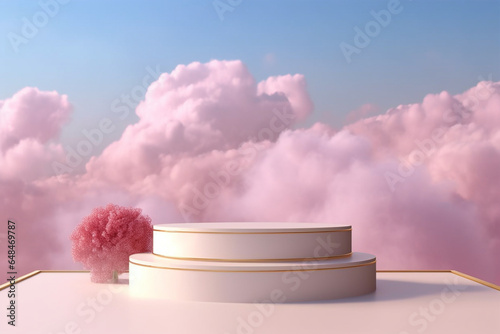 Natural beauty podium backdrop for product display with dreamy sky background, Romantic 3d scene