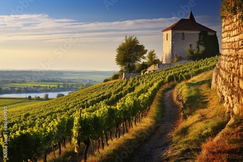 Picturesque vineyards producing cognac wines in the Charente region. Generative AI