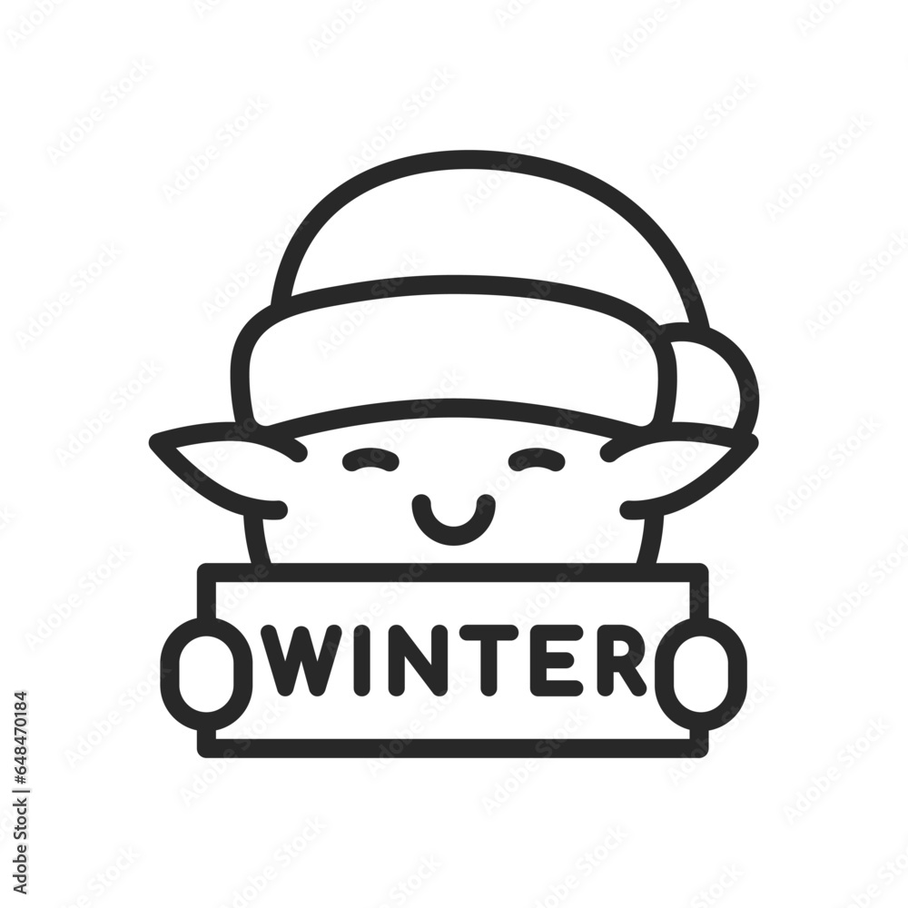 Santa's Helper Elf Icon. Vector Outline Editable Isolated Sign of a Cute Elf Holding a Winter Sign, Symbolizing the Festive Season's Delight. Santa's Helper Elf Icon. Vector Outline Editable Isolated Sign of a Cute Elf Holding a Winter Sign, Symbolizing the Festive Season's Delight.
