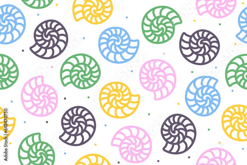 Colorful line art with fossil shell doodle seamless pattern. Apply for repeat pattern.