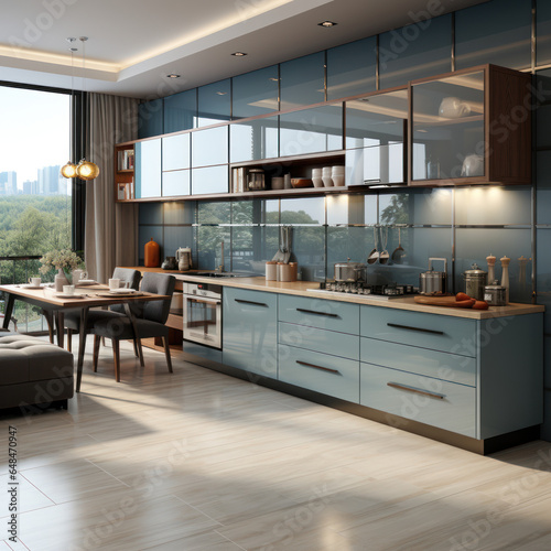  White and blue kitchen cabinet modern urban 