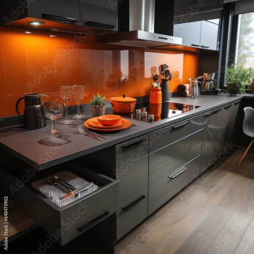  Brown and orange kitchen cabinet modern urban 